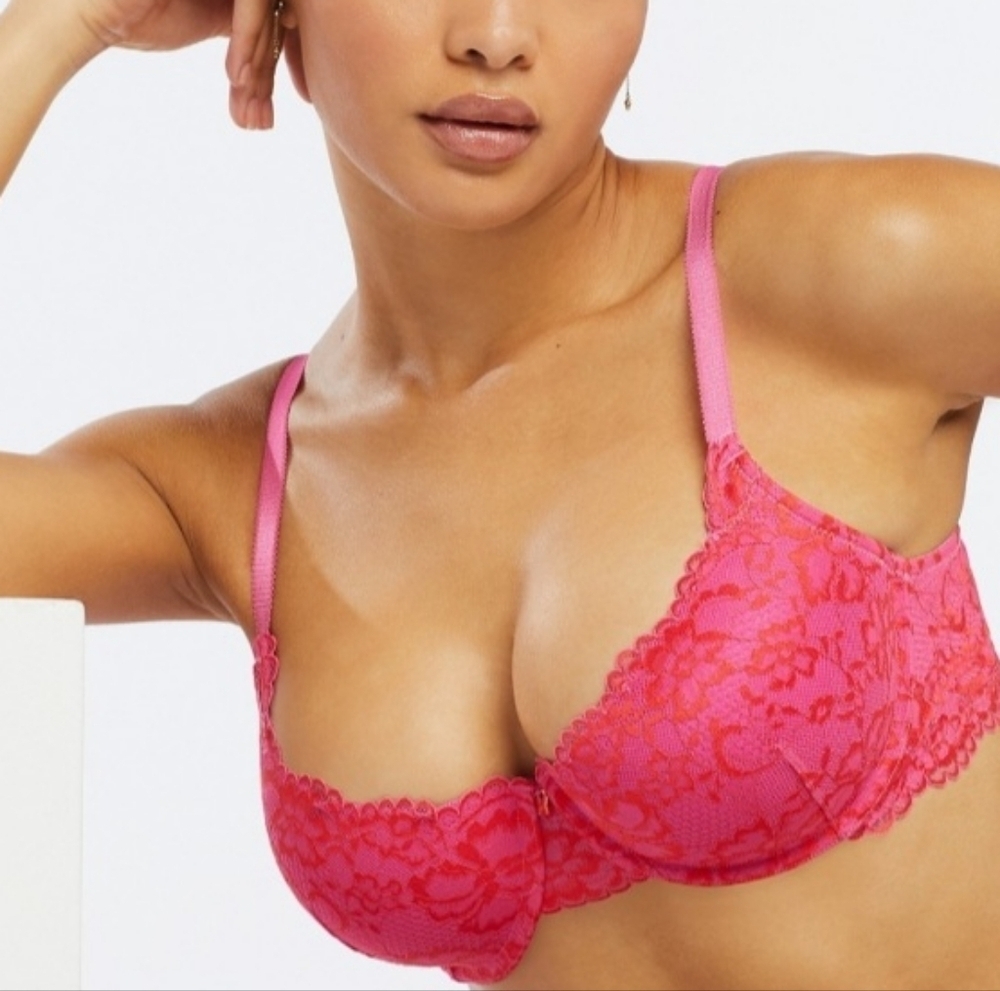 Sz 38B NWT Pink Rihanna Savage X Fenty Floral Lace Balconette